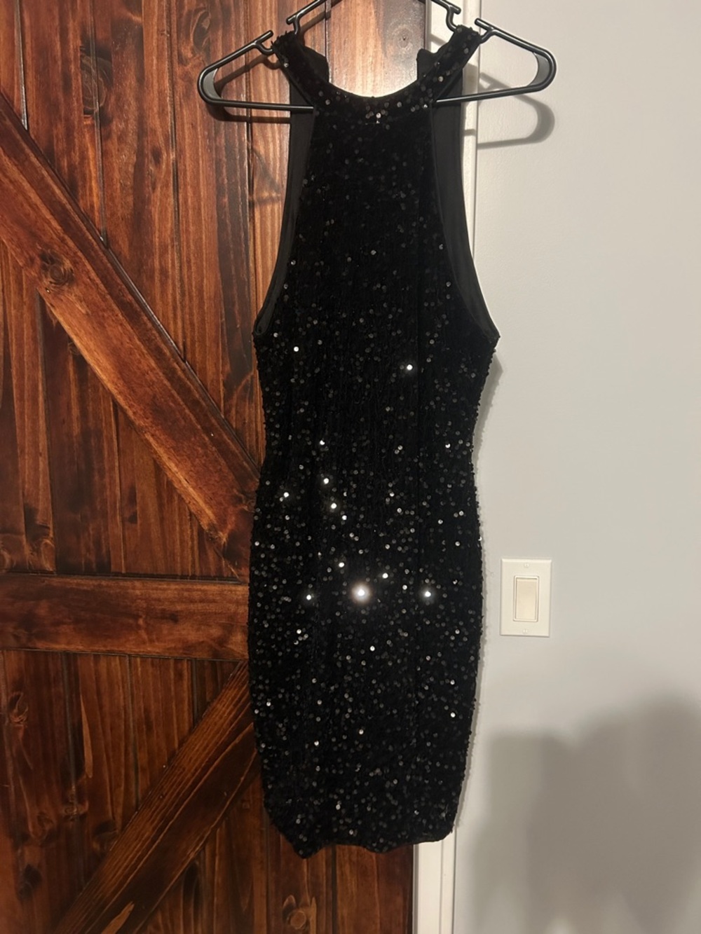 Women's Black Sequin Halter Bodycon Dress